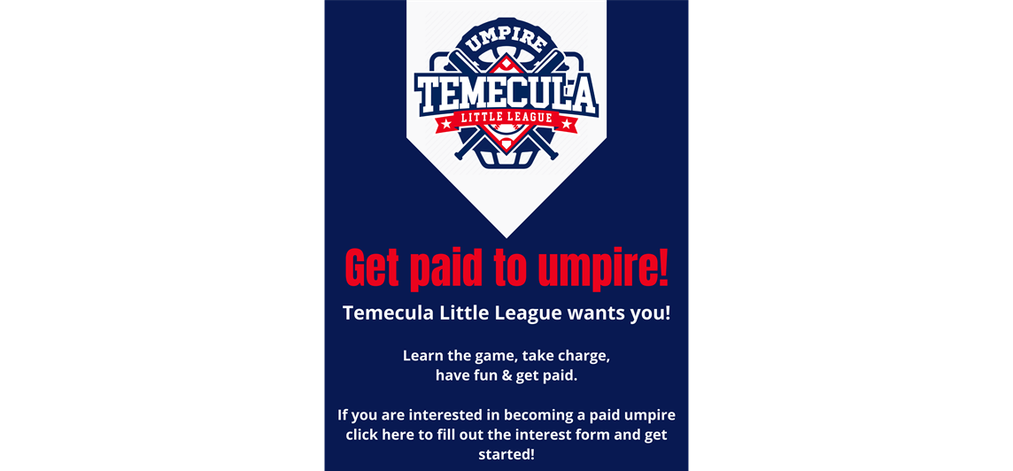 Get paid to Umpire!!! Click here for more details. 